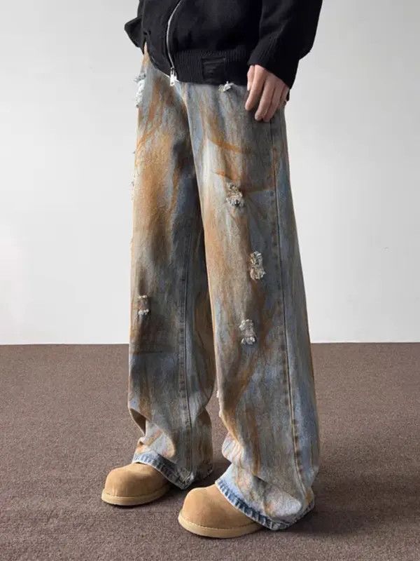 Japanese Brand Vintage street rust design washed and worn ripped jeans Size US 34 / EU 50 - 2 Thumbnail