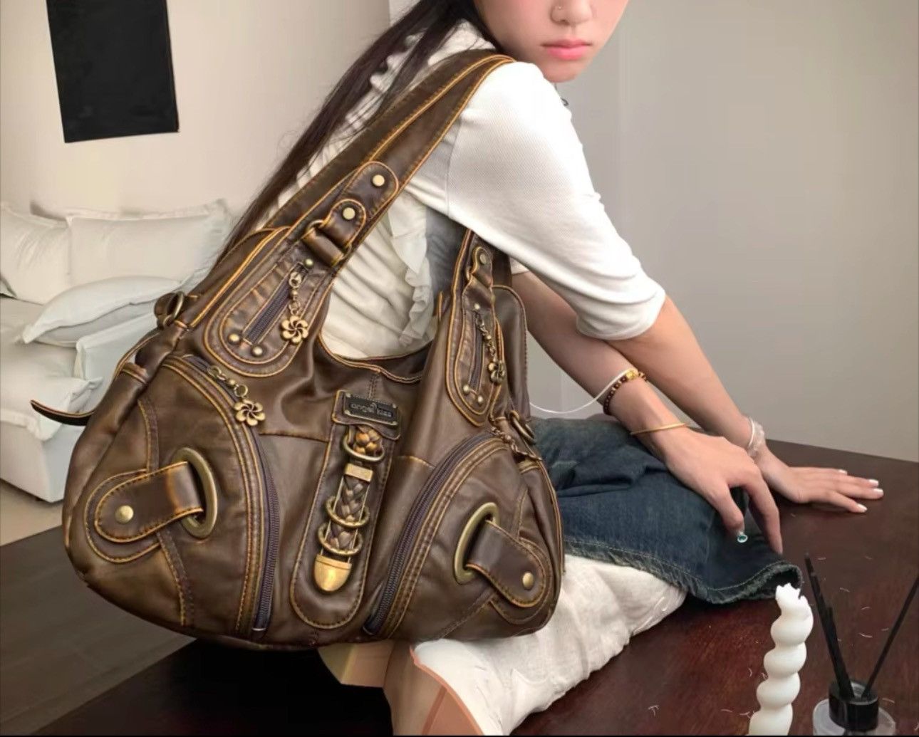 Other Washed Y2K Retro Vintage Shoulder Capacity Harajuku Bag Size ONE SIZE - 1 Thumbnail