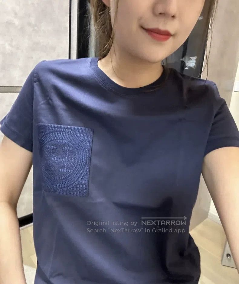 Hermes Hermes Navy Blue Pocket Embroidered Short Sleeve T-Shirt T Size XXS / US 00 / IT 34 - 6 Thumbnail