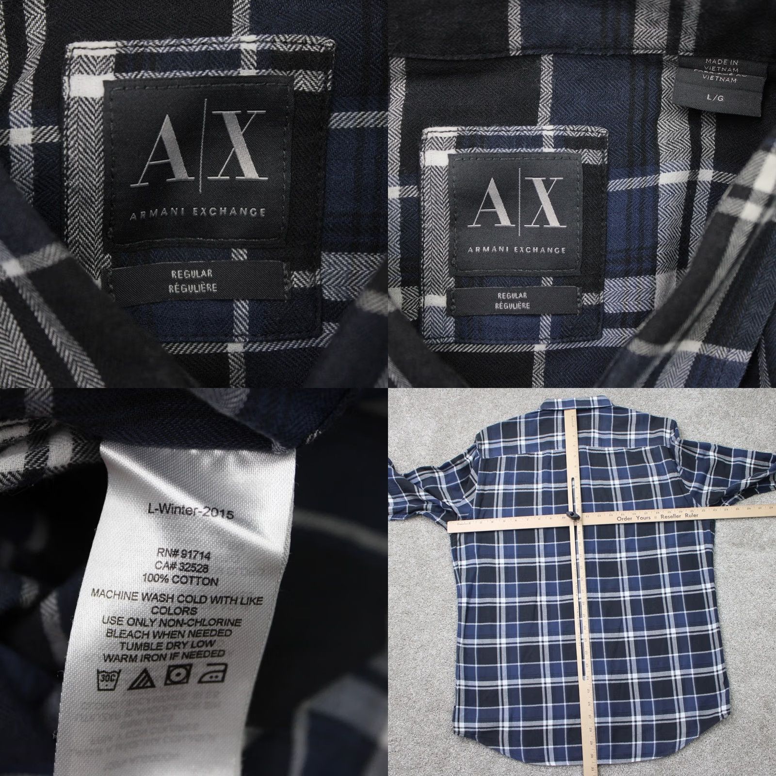 Armani Exchange A/X Armani Exchange Shirt Mens Large Blue/Gray Plaid Regular Fit Cotton L/S Size US L / EU 52-54 / 3 - 8 Thumbnail
