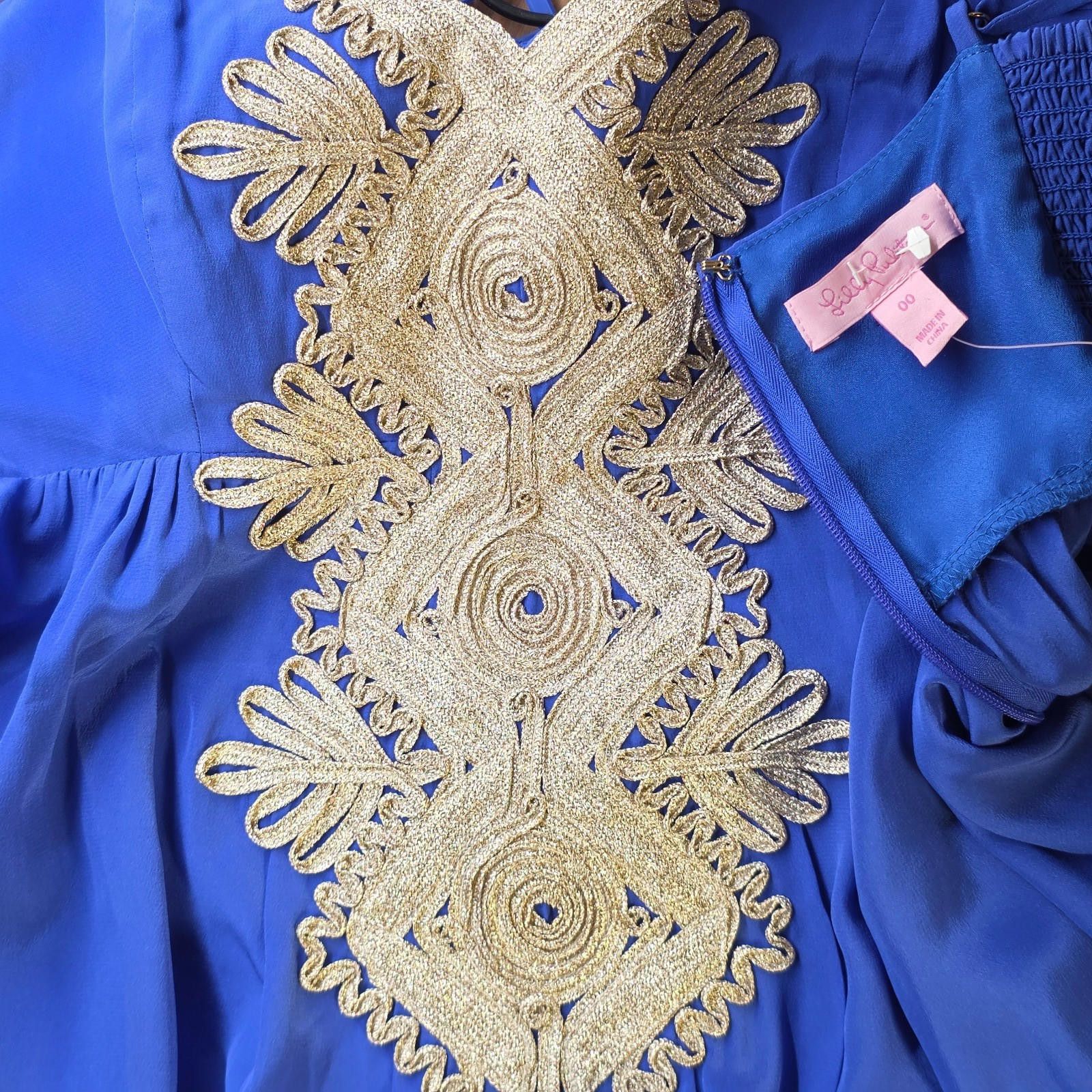 lilly pulitzer blue and gold dress Lilly Pulitzer Girl's Peacock Print Dress with Gold Band- Size 6/7 – The  Saved Collection