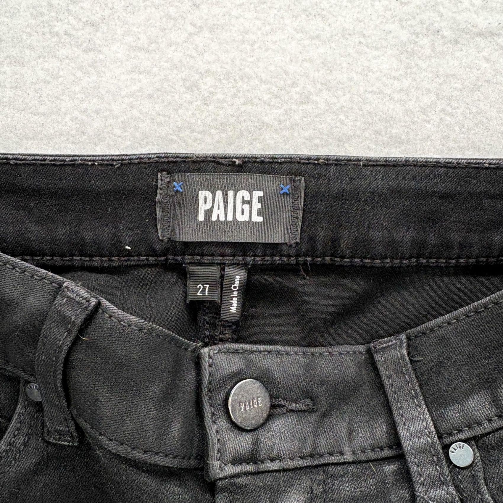 Paige Paige Jeans Flared Womens 27 Black Coated Stretch Denim High Rise Slim 5-Pocket 27in Inseam Boys Girls Mens Womens Size 27" / US 4 / IT 40 - 3 Thumbnail