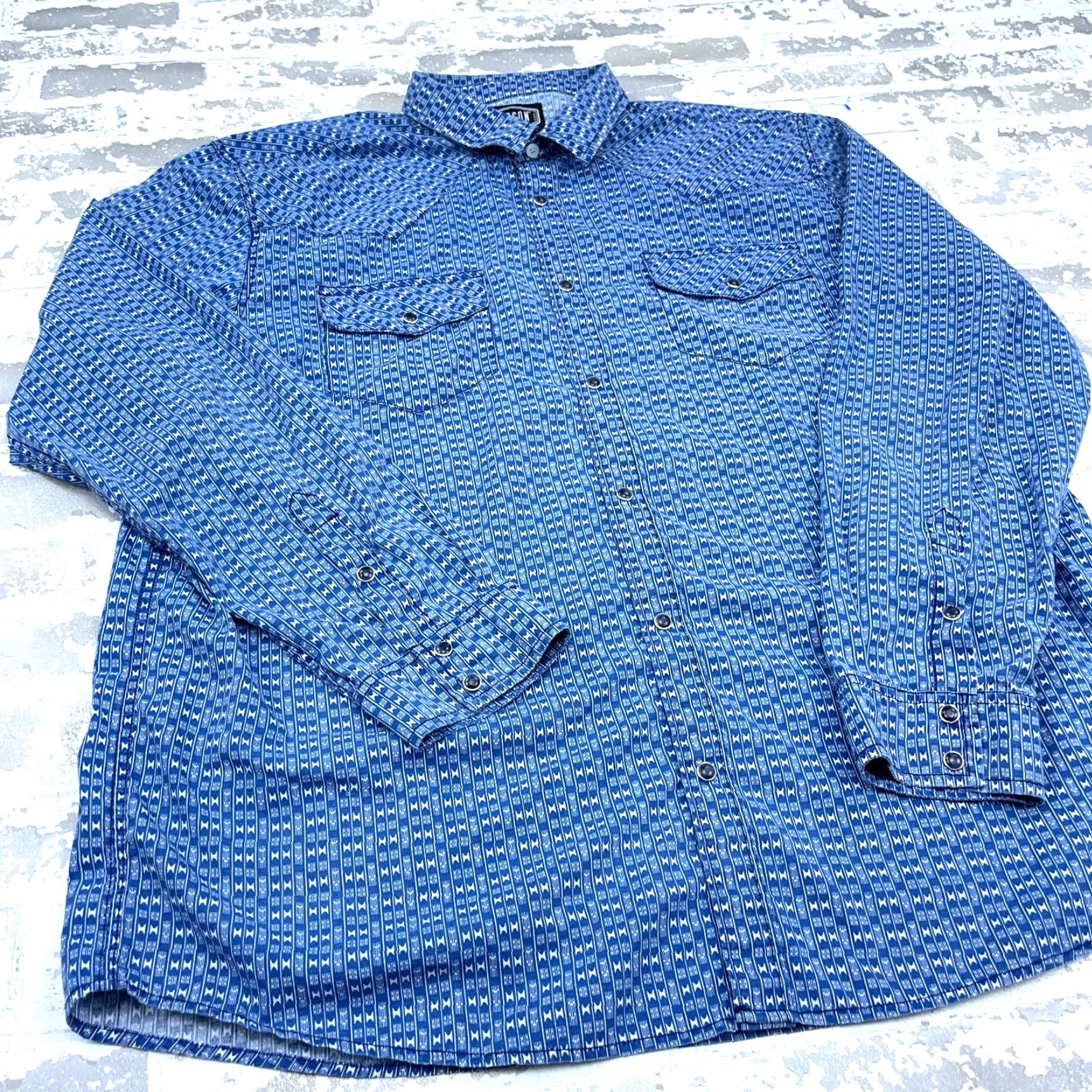 Vintage Gibson Shirt Men 2XL Blue Geometric Button-Up Western Cowboy Pearl Snap Casual Shirt Size US XXL / EU 58 / 5 - 5 Thumbnail