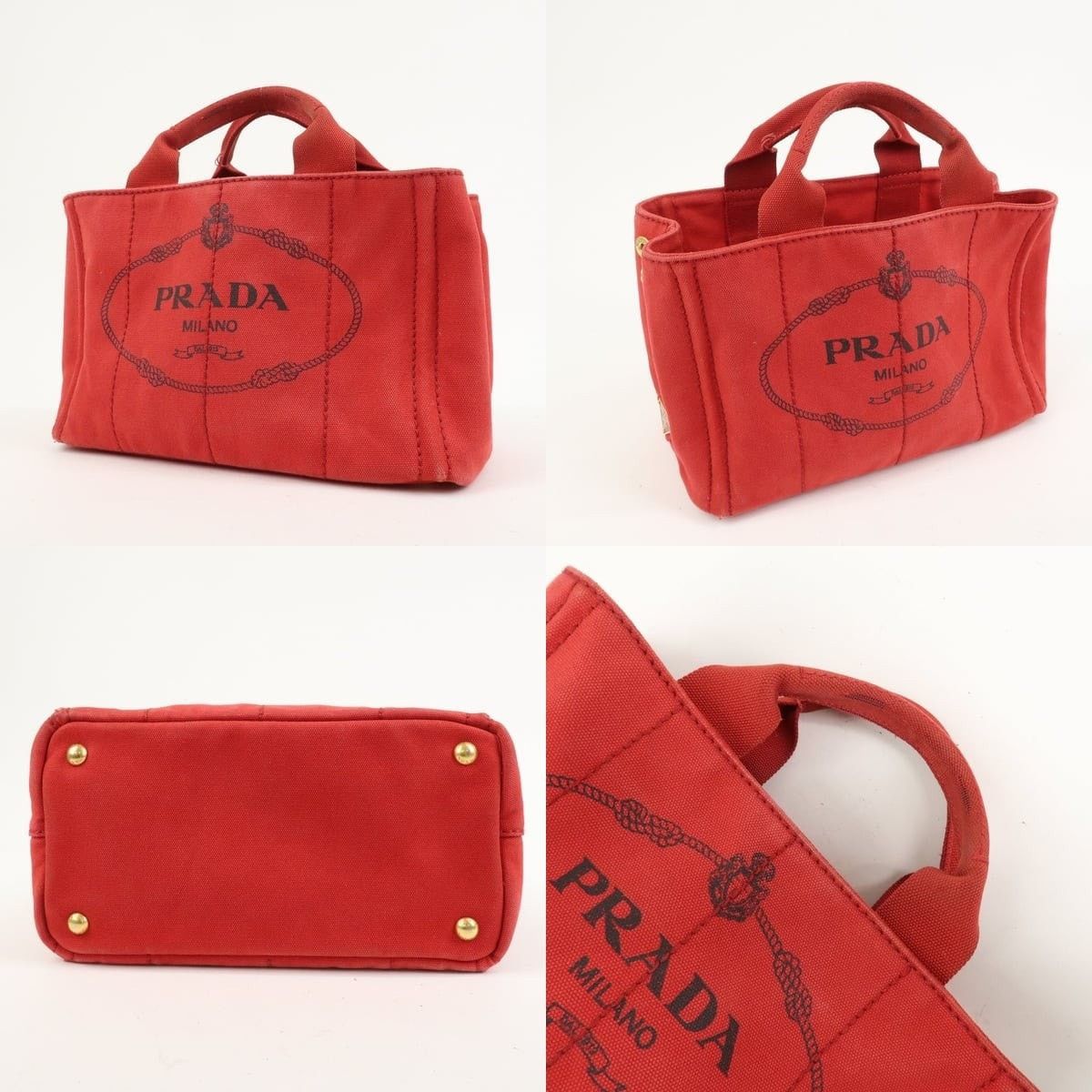 Prada Prada Canapa Mini Canvas Tote Red Size ONE SIZE - 3 Thumbnail