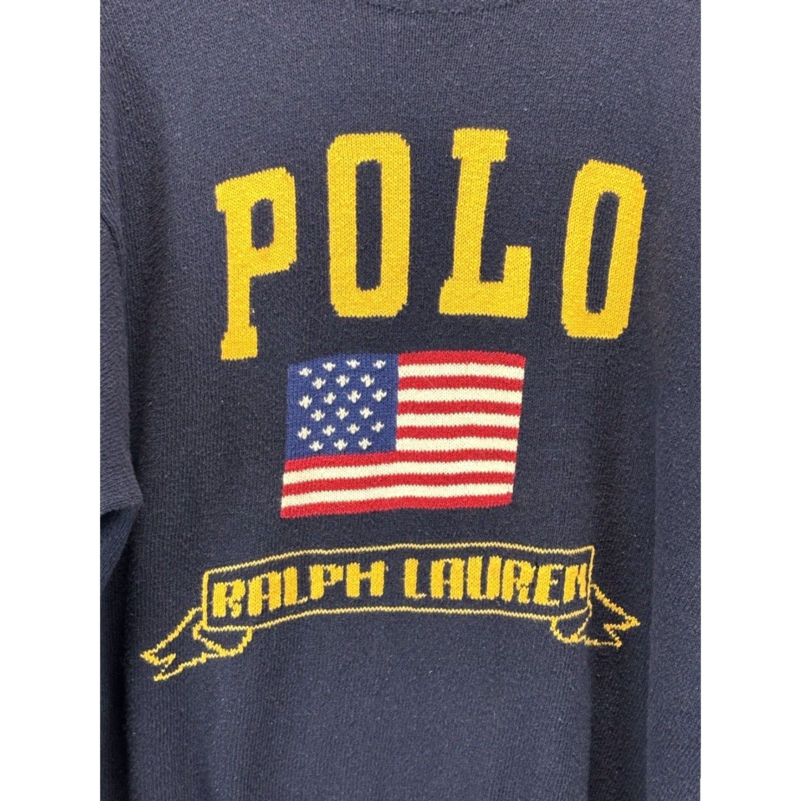 Polo Ralph Lauren VINTAGE Polo Ralph Lauren Men Sweater Knit USA Flag Spellout Crew Neck Long Sleeve XL Blue Casual Knitwear Size US XL / EU 56 / 4 - 3 Thumbnail