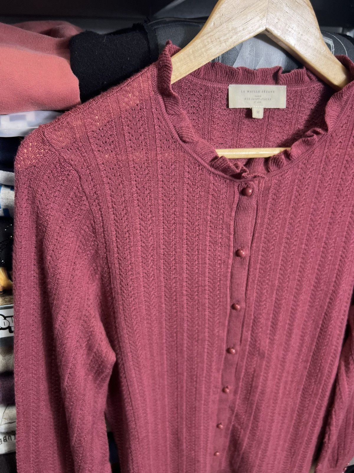 Sezane Sezane Paris Rosewood Merino Wool Blend Knitted Cardigan Size L / US 10 / IT 46 - 6 Thumbnail