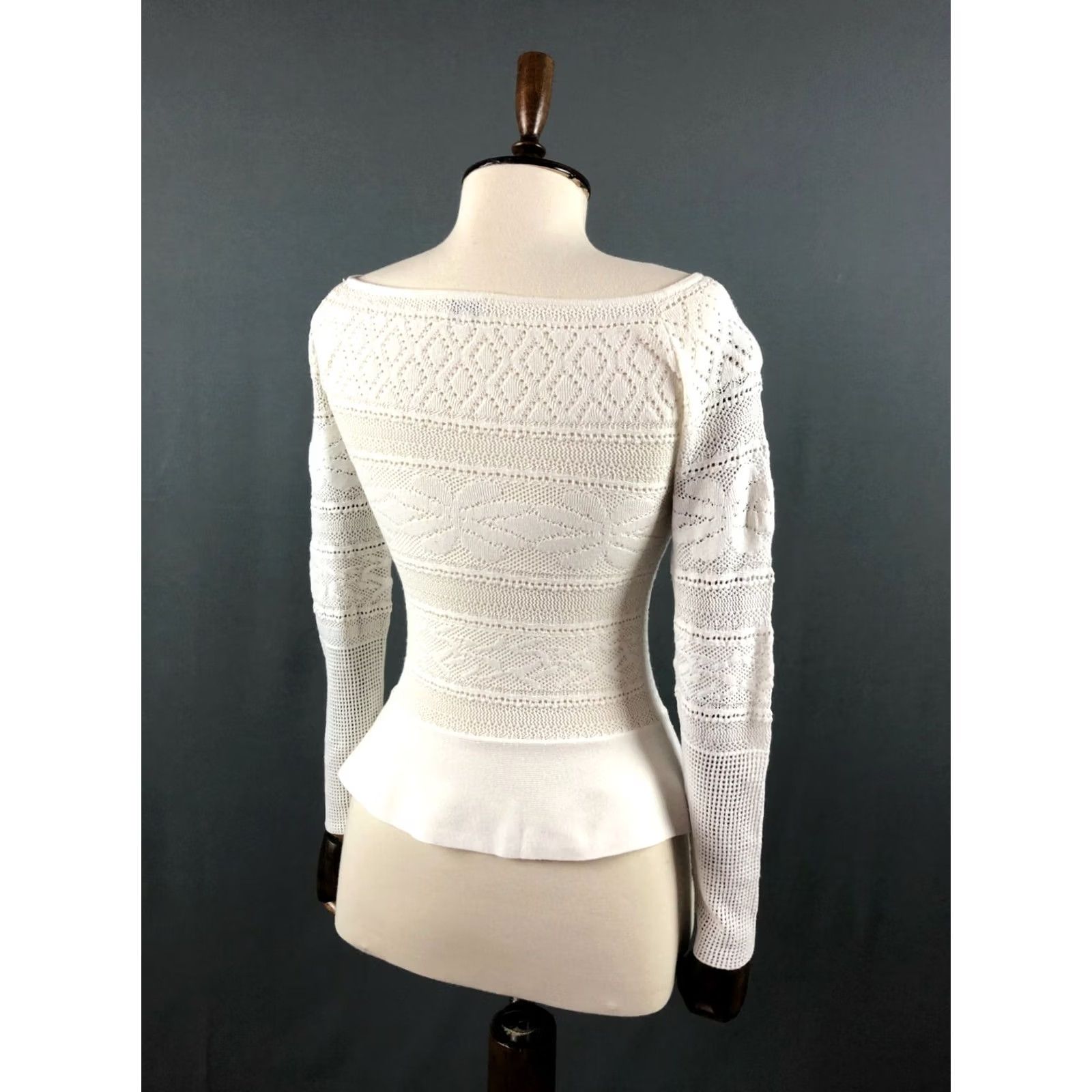 Liu Jo Liu Jo White Perforated Jumper Women Shirt Knit 100% Cotton White Boat Neck Long Sleeve Regular Fit Casual Women XS-XL Size ONE SIZE - 3 Thumbnail