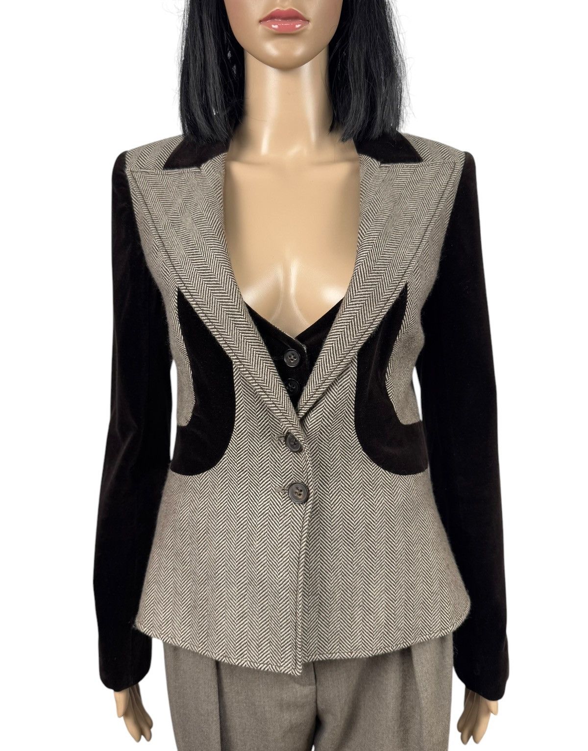 Valentino Valentino Wool Herringbone & Velour Jacket Simulated Vest Size M / US 6-8 / IT 42-44 - 4 Thumbnail
