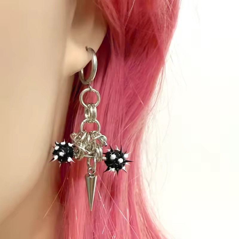 Jewelry Black Thorn Ball Chain Earring (pair) Size ONE SIZE - 1 Thumbnail