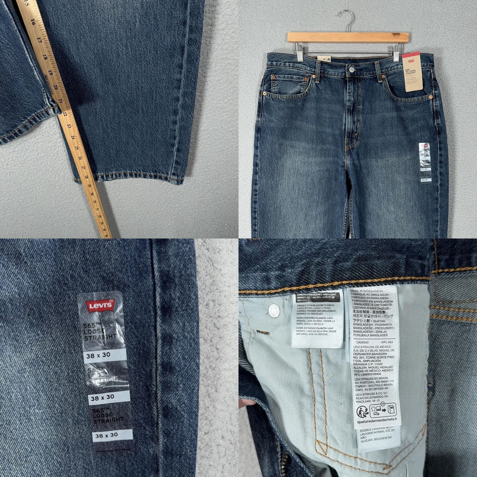 Levi's VINTAGE Levi's 565 '97 Loose Straight Jeans 38x30 Mens Blue Denim Relaxed Loose 90s Skater Casual Men Jeans Size US 38 / EU 54 - 8 Thumbnail