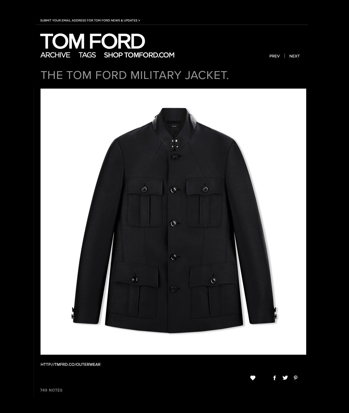 image of Tom Ford A Menswear Grail: $3,750 W/tax Military Jacket in Black, Men's (Size Medium)