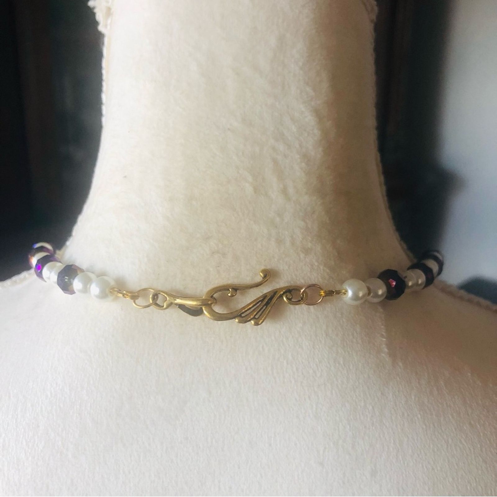 Handmade Handcrafted repurpose marquis purple stone Pearl necklace Size ONE SIZE - 7 Thumbnail