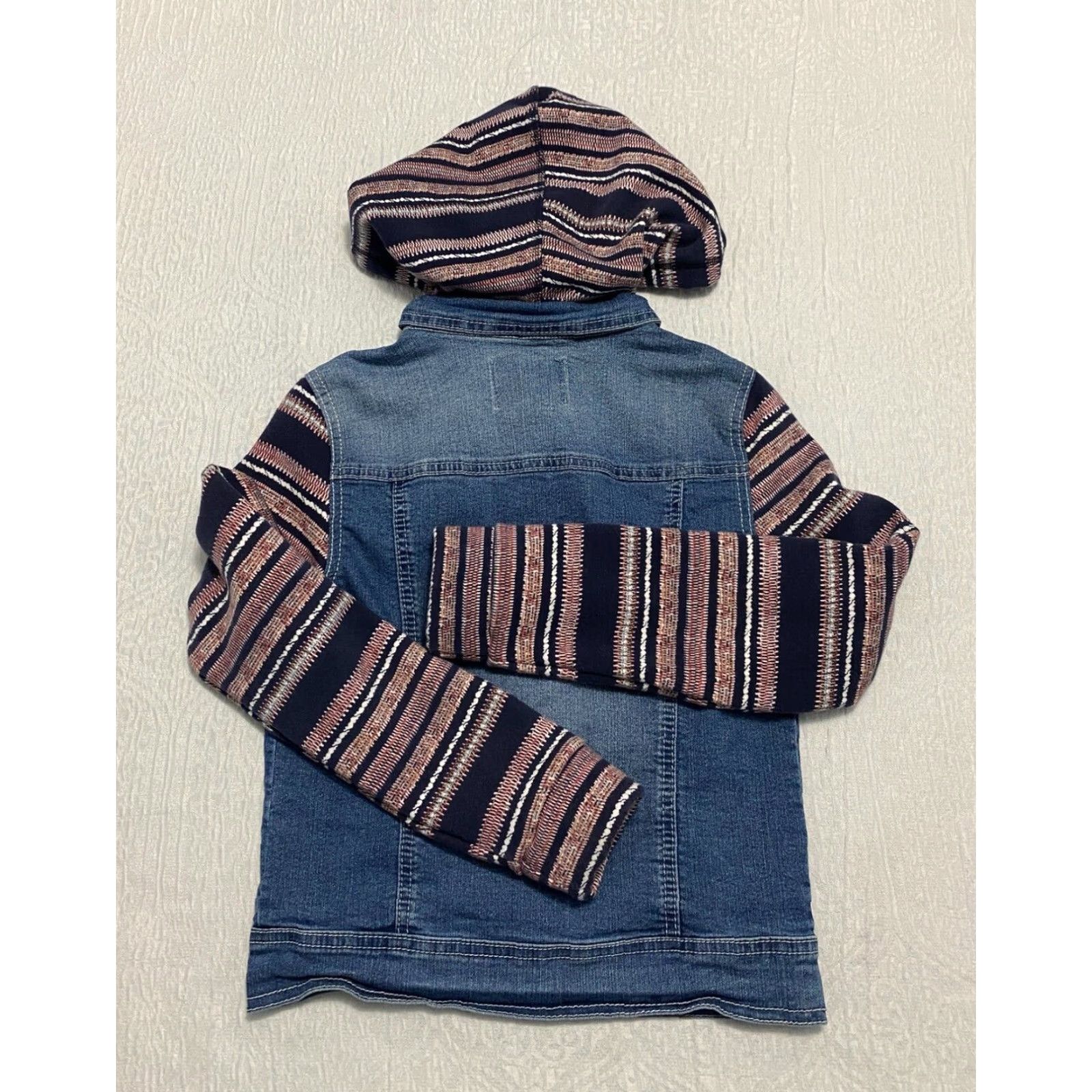 Vintage Wallflower Hooded Denim Jacket Shirt Women Juniors S Blue Striped Casual Basic Size 28" / US 6 / IT 42 - 2 Thumbnail