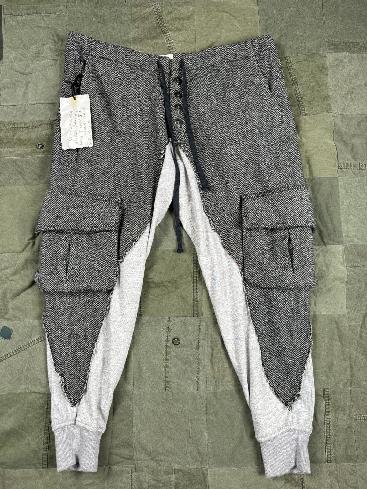 image of Greg Lauren Herringbone / Grey Fleece Cargo Pants, Men's (Size 34)