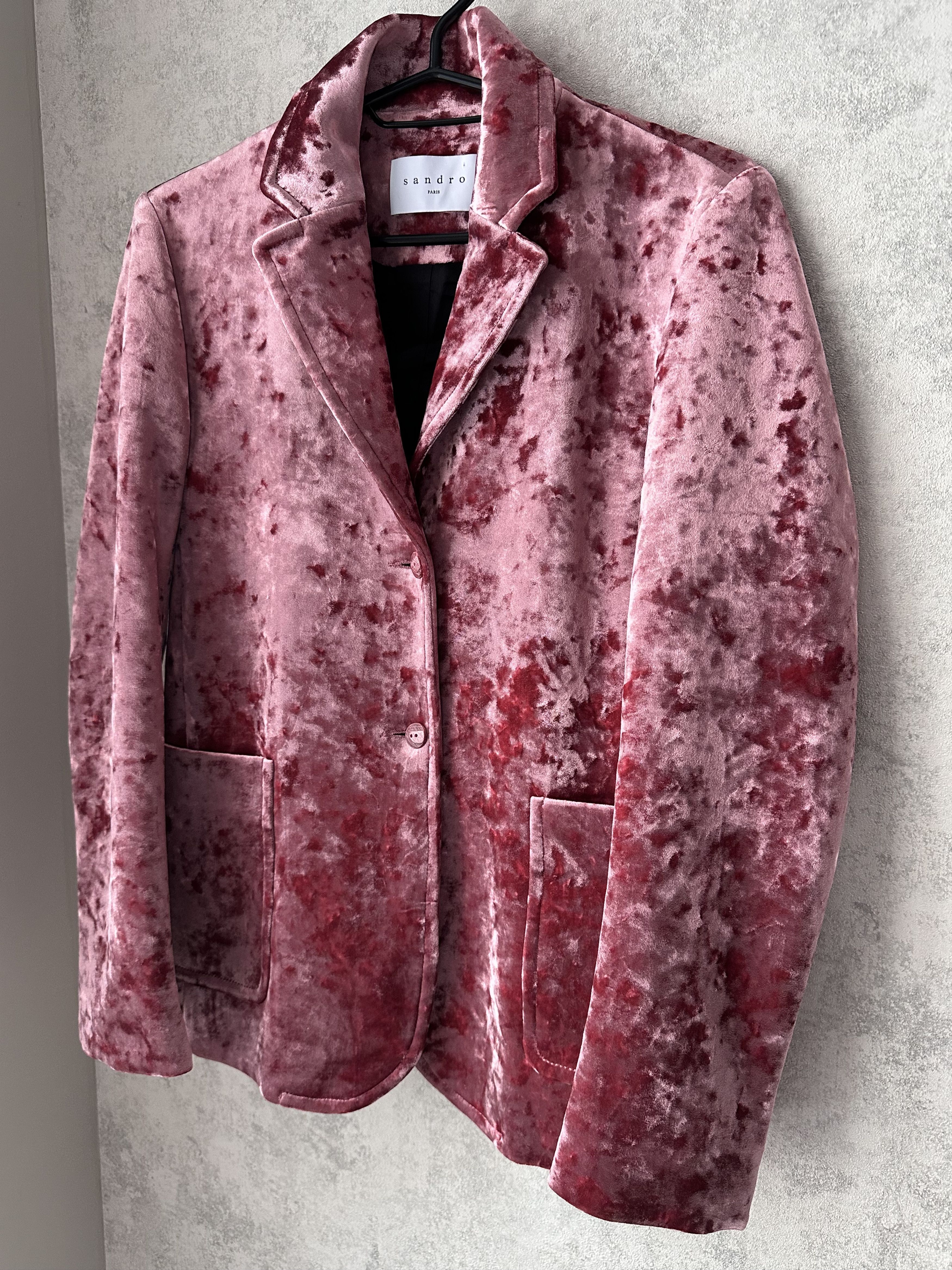 Sandro Sandro Paris Velvet Blazer Jacket Burgundy Designer Size XS / US 0-2 / IT 36-38 - 3 Thumbnail