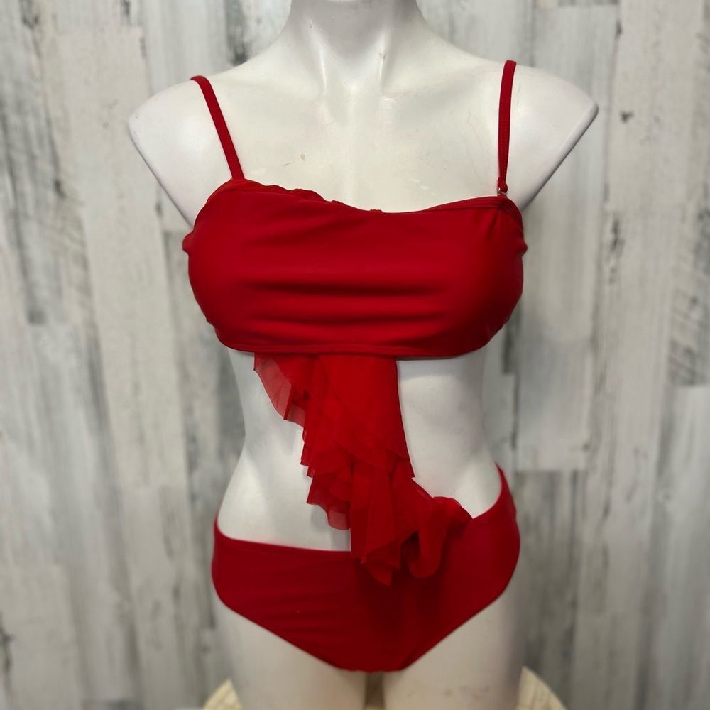 Other Red Ruffle One Shoulder Bikini Set Women’s Size L Swimwear Size ONE SIZE - 3 Thumbnail