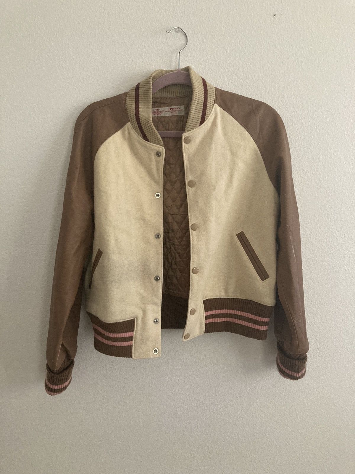 image of J Press Jpress Varsity Jacket in Tan, Men's (Size Small)