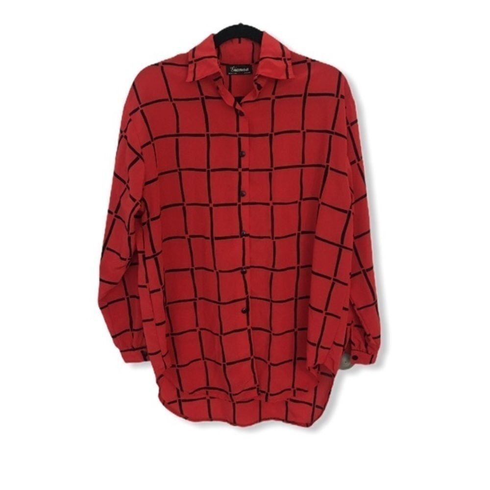 Other Vintage Gianna Red and Black Windowpane Check Blouse | Size Size M / US 6-8 / IT 42-44 - 2 Thumbnail