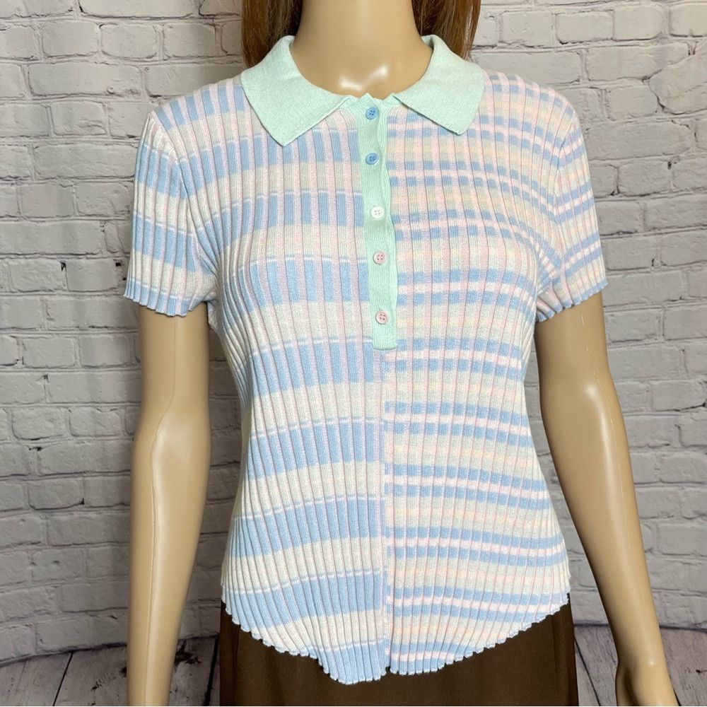 Other NWT New Frayed Alissa Crop Striped Ribbed Short Sleeve Cott Size L / US 10 / IT 46 - 4 Thumbnail