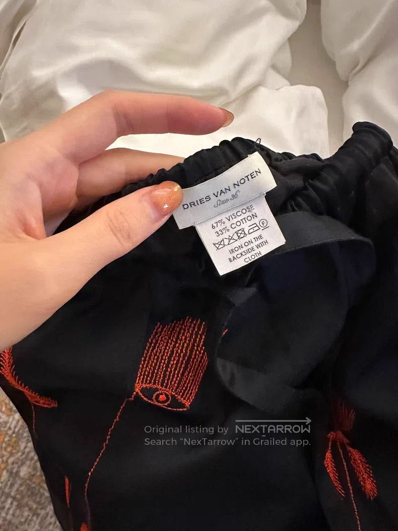 Dries Van Noten Dries Van Noten Black and Red Satin Embroidered Skirt Size 35" - 7 Thumbnail
