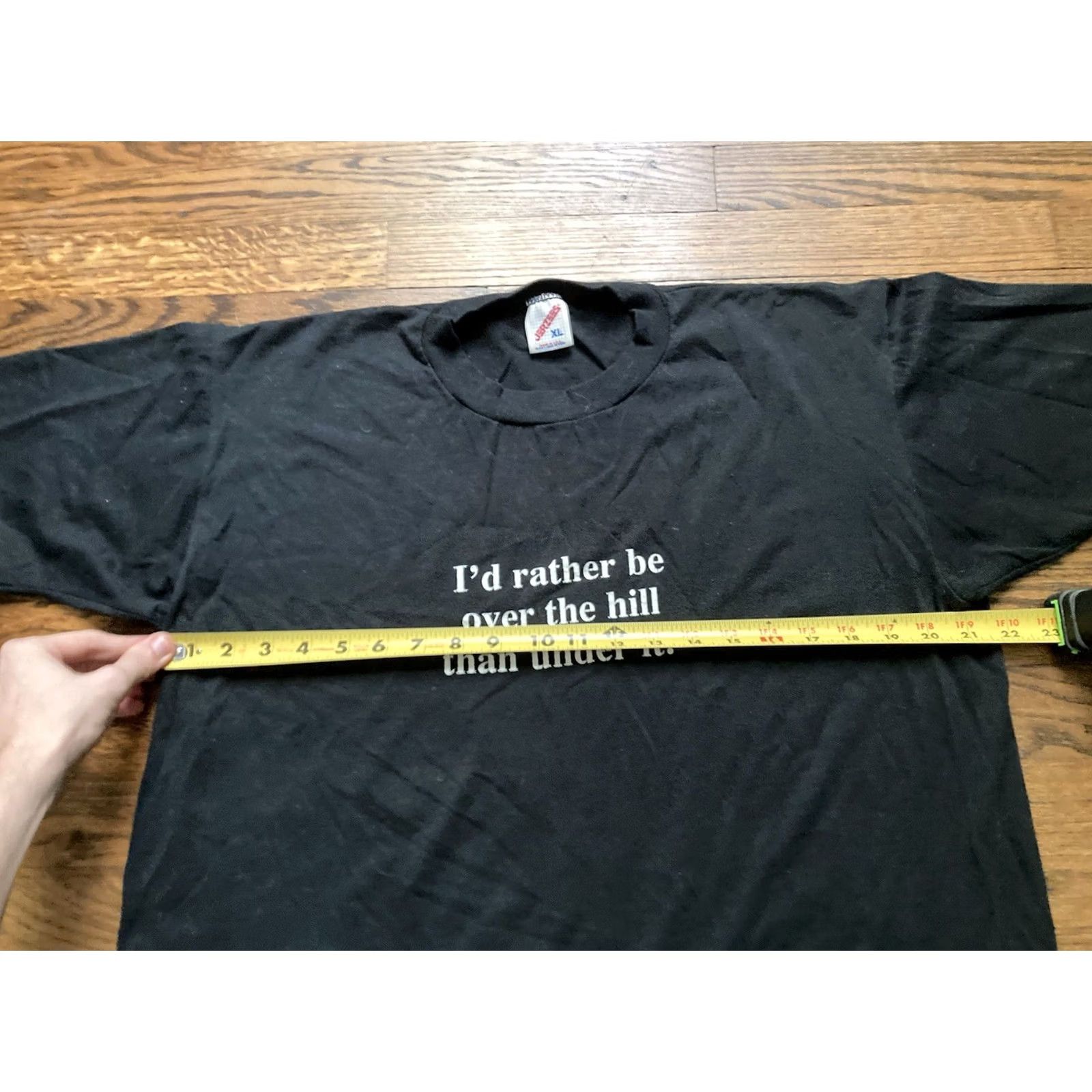 Jerzees VINTAGE 90s Jerzees Shirt Crew Neck Short Sleeve Black XL Men USA Made JERZEES Quote Over The Hill Certificate Size US L / EU 52-54 / 3 - 5 Thumbnail