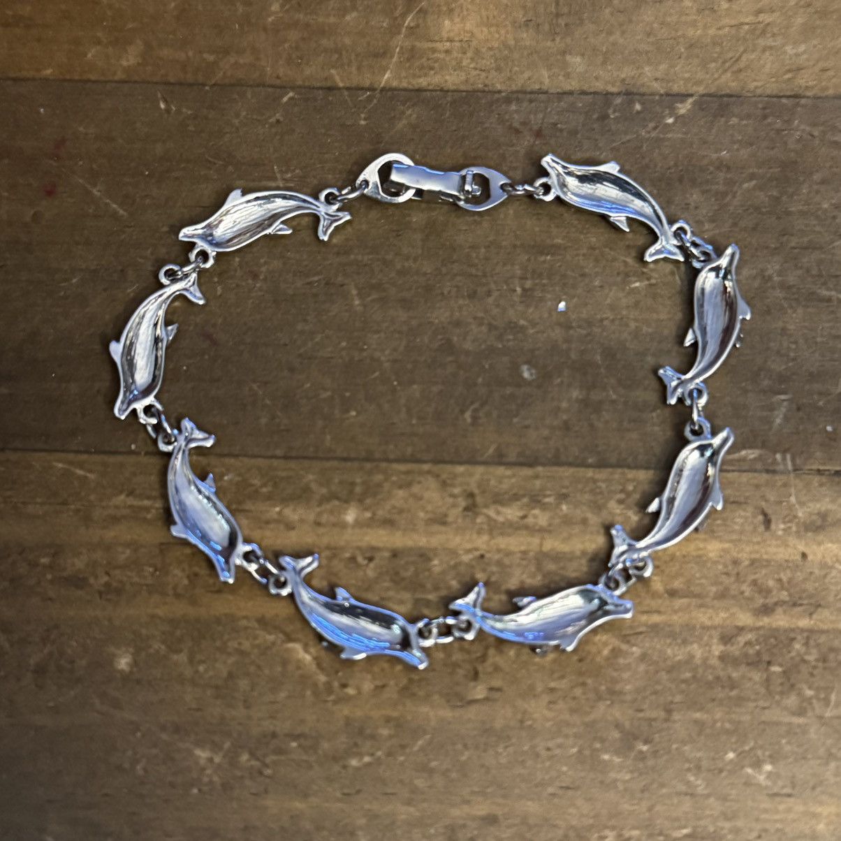 Vintage Vintage silver tone abalone dolphin link bracelet Size ONE SIZE - 5 Thumbnail