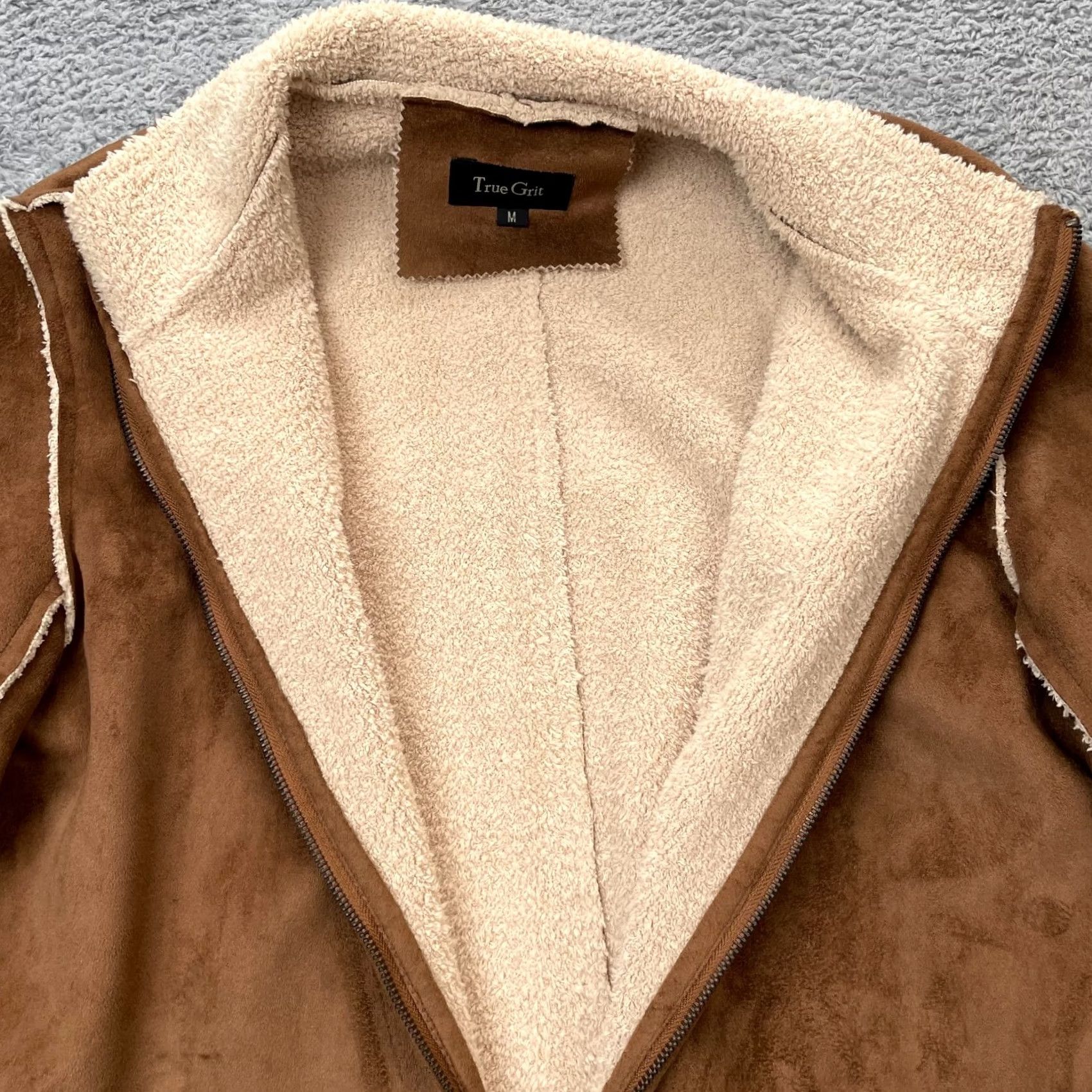 Vintage VINTAGE True Grit Jacket Womens Medium Brown Tumbled Faux Suede Coat Mock Neck Full Zip Mens? Size M / US 6-8 / IT 42-44 - 4 Thumbnail