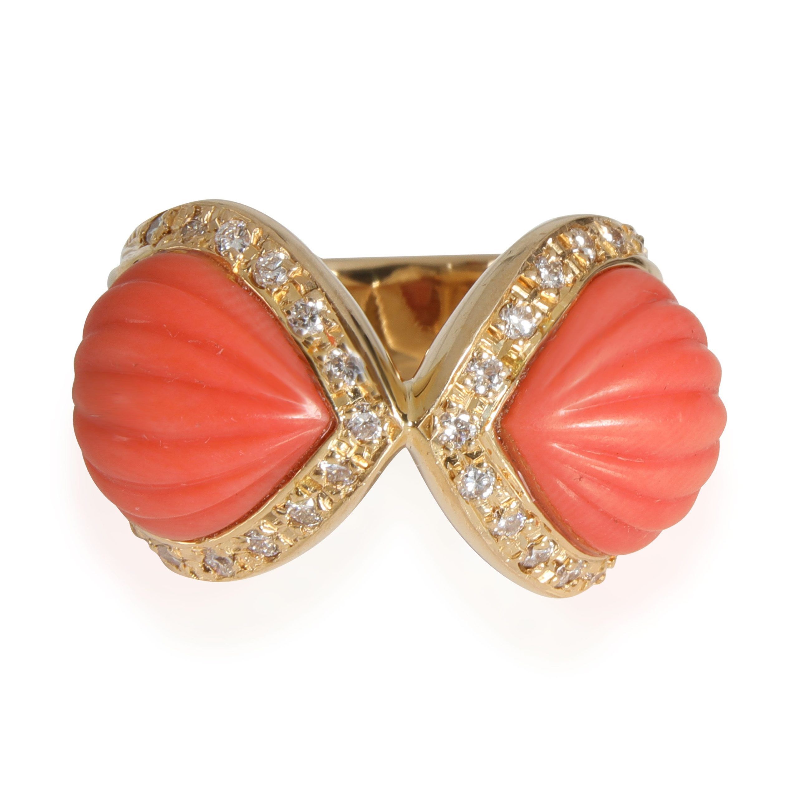 image of Tiffany Co Coral Diamond Shell Ring In 18K Yellow Gold 0.28 Ctw, Women's