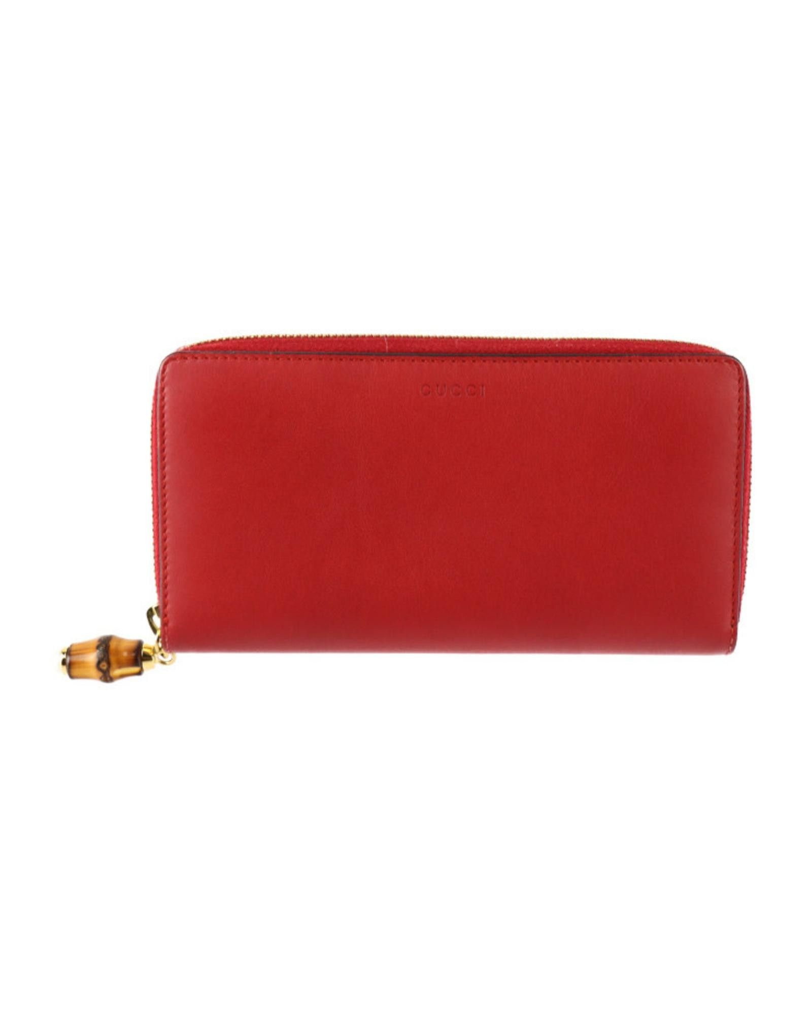 image of Luxurious Red Leather Bi-Fold Long Wallet For Women By Gucci