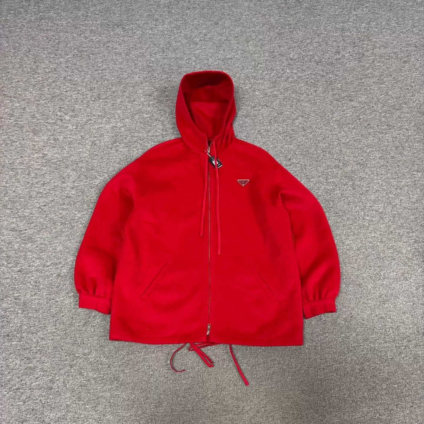 Prada Prada Red Hooded Triangle Logo Wool Angora Jacket Size XS / US 0-2 / IT 36-38 - 1 Thumbnail