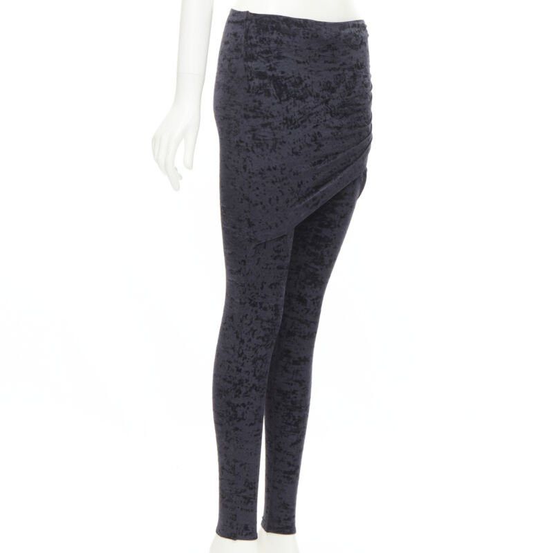 Balenciaga new BALENCIAGA Demna 2019 black crushed velvet draped front legging FR34 XS Size 26" / US 2 / IT 38 - 1 Thumbnail