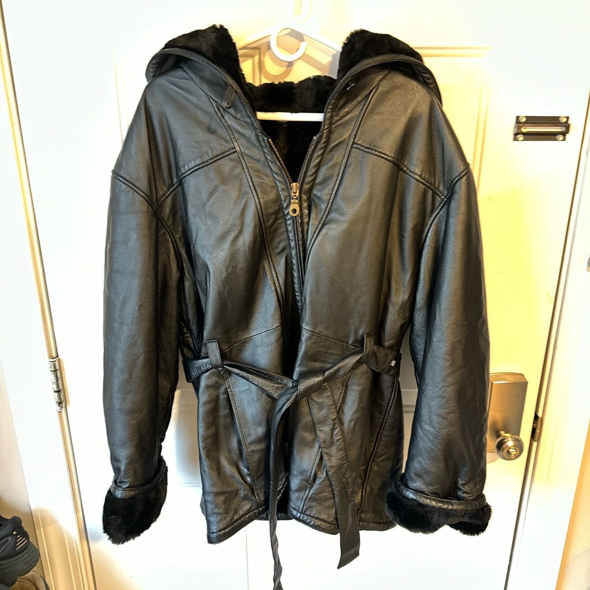 Wilsons Leather Wilson's Leather Black Leather Coat with Faux Fur Lined Hood Size XXL / US 16-18 / IT 52-54 - 1 Thumbnail