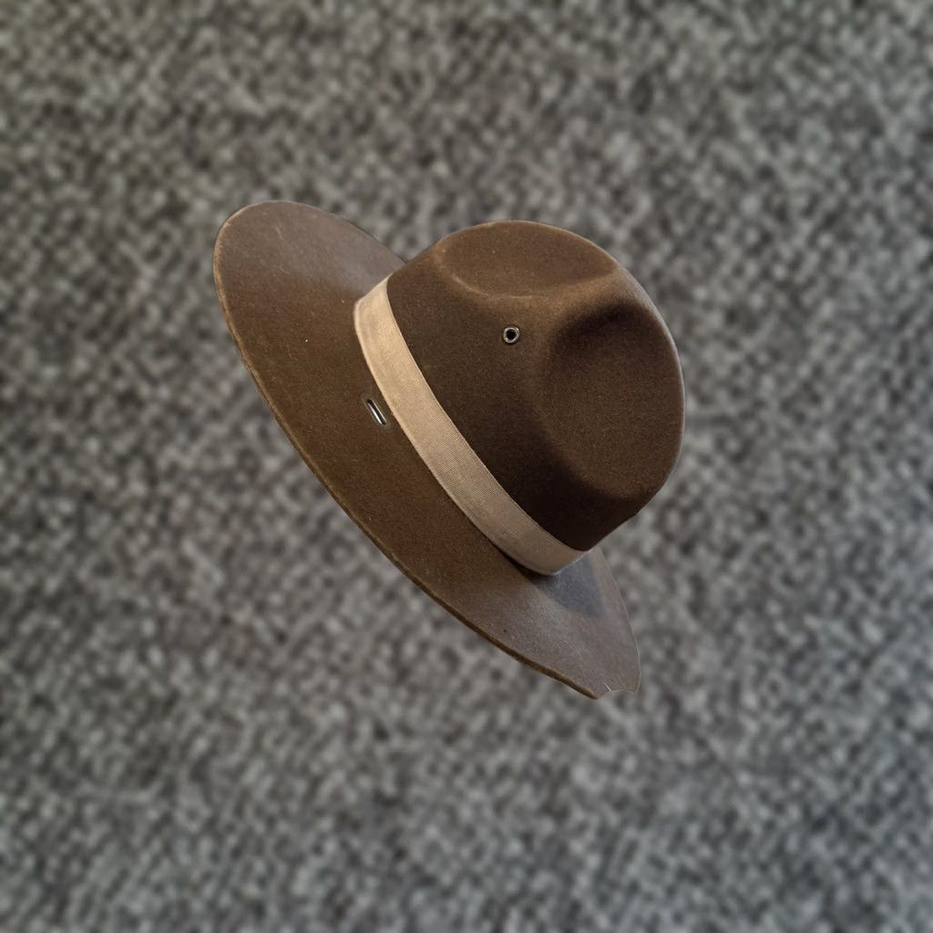 FELT VINTAGE Stratton Campaign Hat Wool Felt 100% Wool Brown Brown 6 7/8 Men USA Campaign Hat Wide Brim Size ONE SIZE - 1 Thumbnail