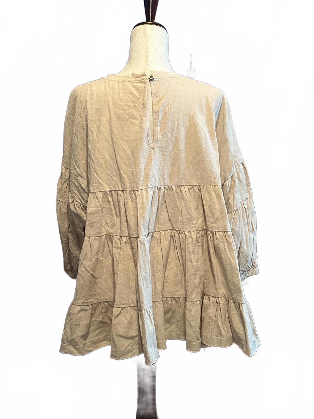 Other Bluivy Beige Tiered Peplum Blouse with 3/4 Sleeves Size L / US 10 / IT 46 - 3 Thumbnail