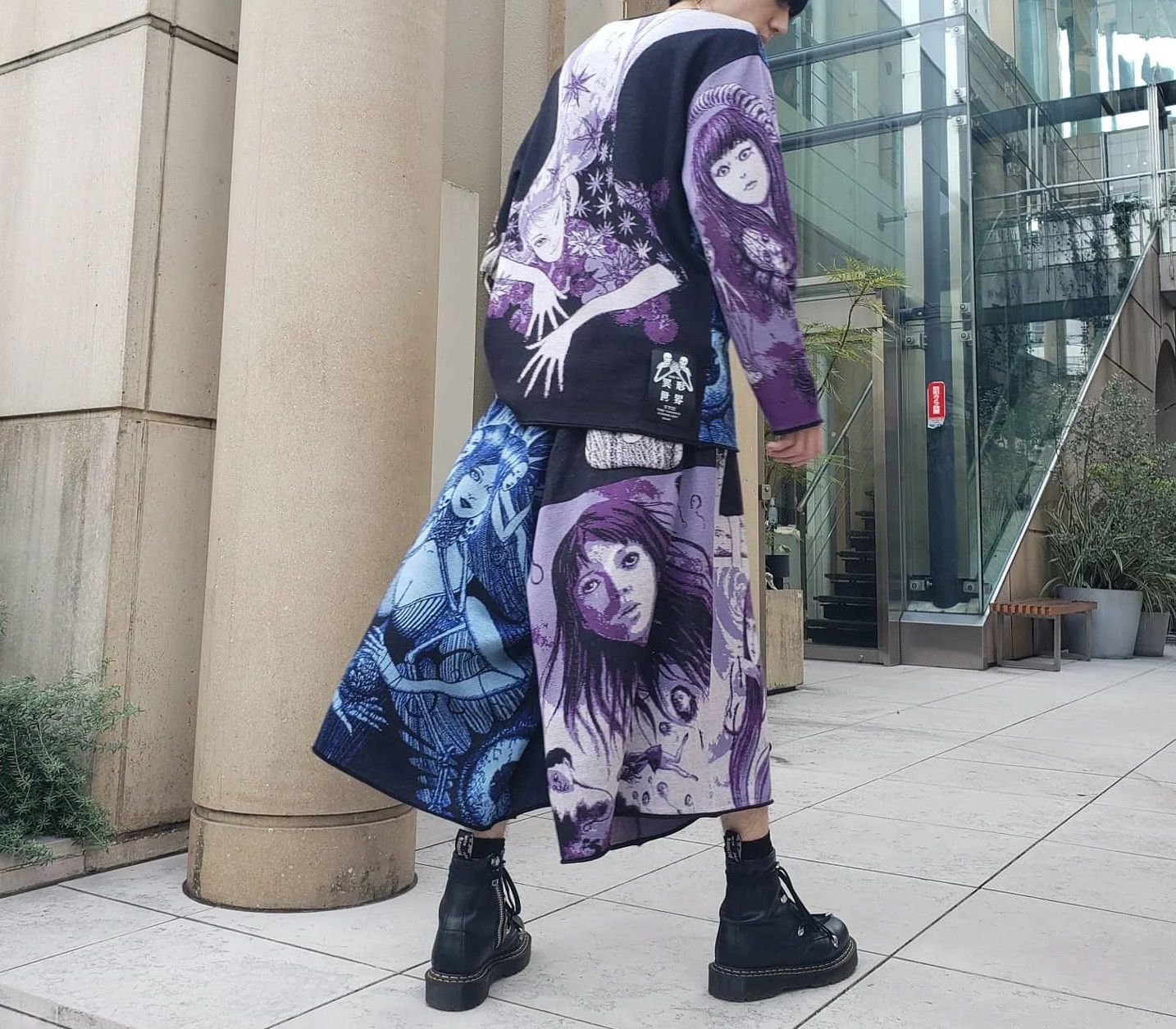 image of Yohji Yamamoto X Junji Ito "twisted Visions" Jacquard Knit in Black, Men's (Size Large)