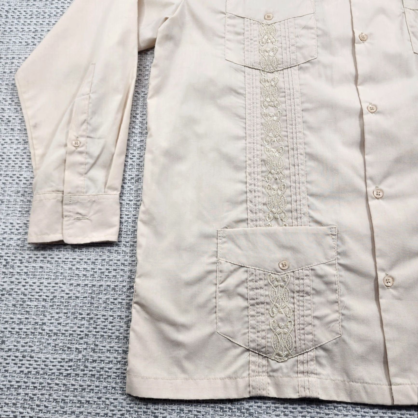 Vintage Maximos Yucatan Guayabera Shirt Mens Small Beige Embroidered Long Sleeve Mexico Size US S / EU 44-46 / 1 - 3 Thumbnail