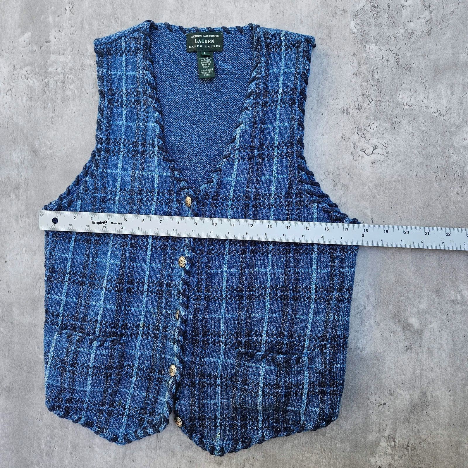 Lauren Ralph Lauren Vintage Y2K LAUREN RALPH LAUREN Cable Knit Blue Sweater Vest Size L / US 10 / IT 46 - 4 Thumbnail