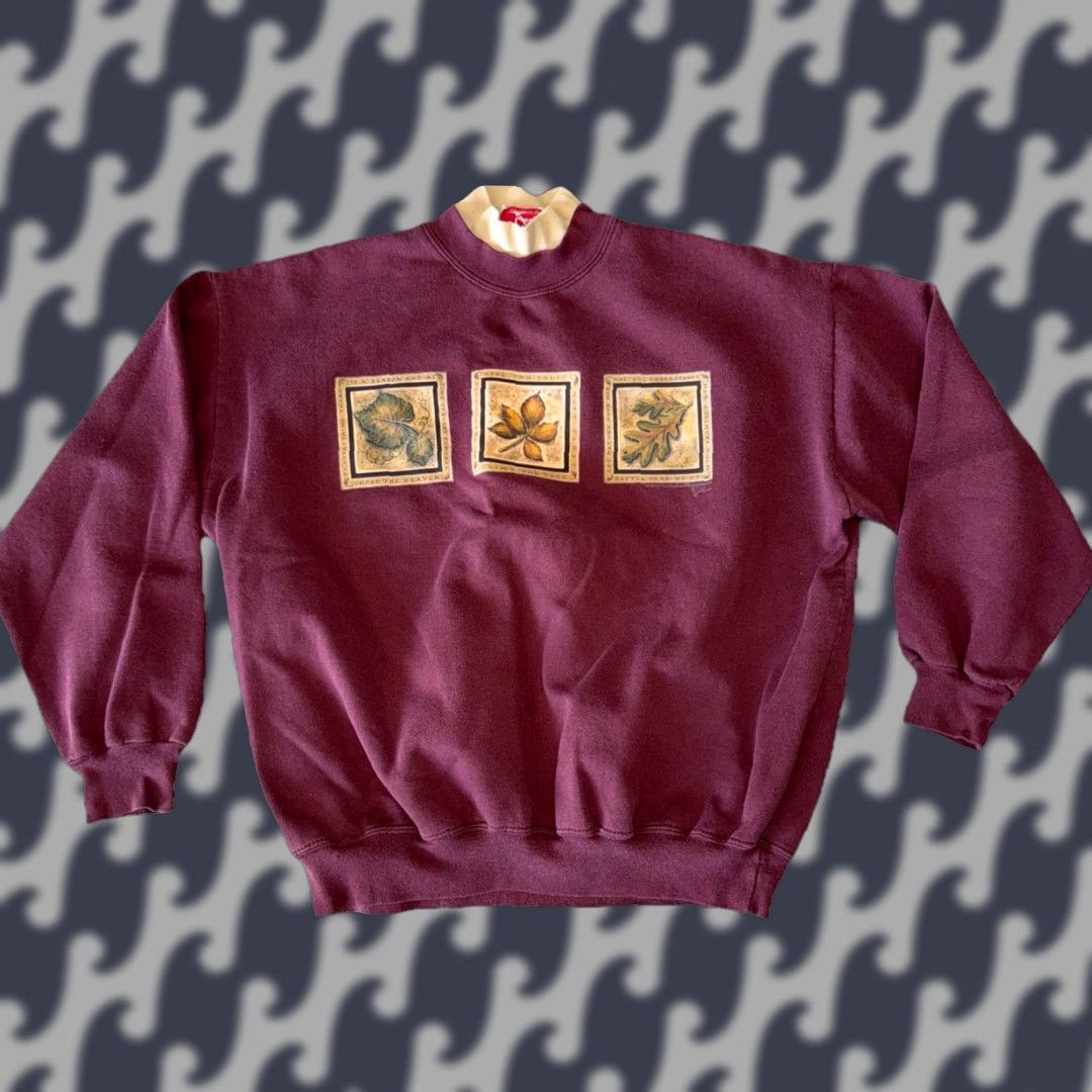 Vintage VINTAGE Ginnis Girls Maroon Sweatshirt Women's XL Leaf Pullover 90s US Stain Size XL / US 12-14 / IT 48-50 - 1 Thumbnail