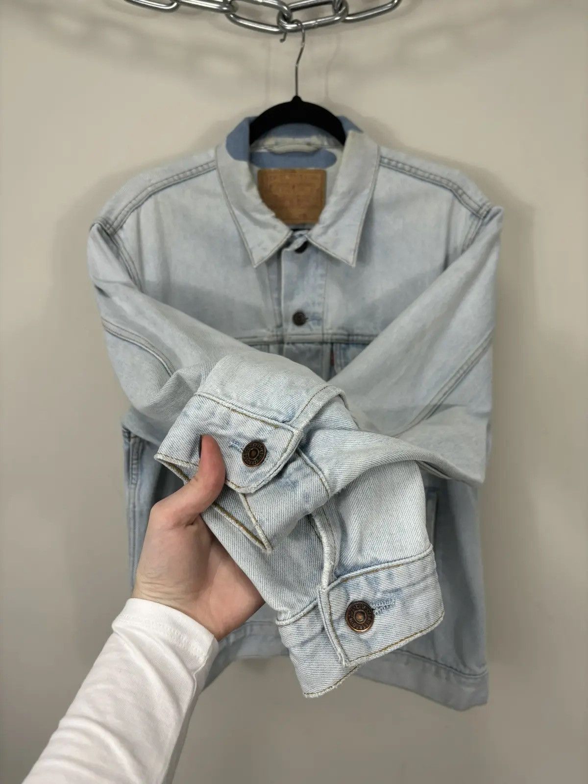 Levi's × Vintage Vintage 90s Levi’s USA Faded Light Blue Hype Denim Jacket Size US M / EU 48-50 / 2 - 10 Thumbnail
