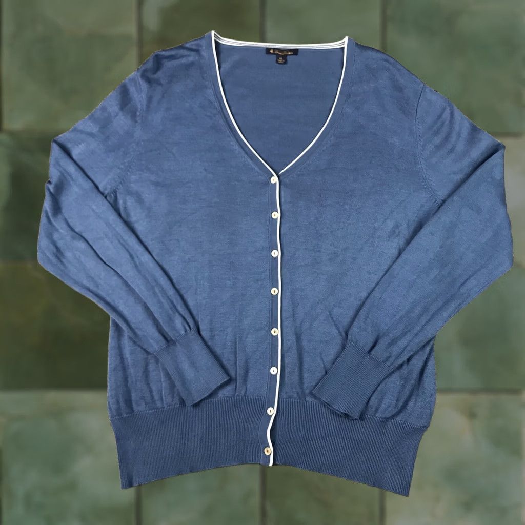 Brooks Brothers VINTAGE Brooks Brothers Womens Cardigan Sweater M Blue Silk Cotton Long Sleeve Size M / US 6-8 / IT 42-44 - 1 Thumbnail
