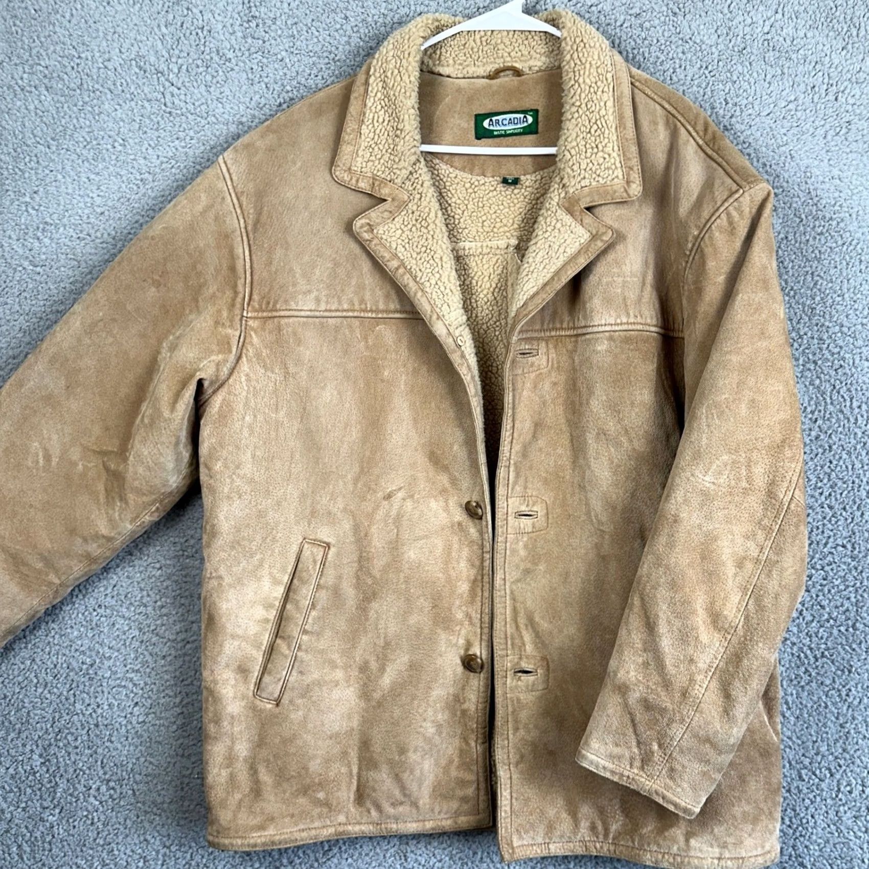 Vintage Arcadia Leather Jacket Mens Medium Tan Long Sleeve Outdoor Pockets Sherpa Lined Size US M / EU 48-50 / 2 - 2 Thumbnail