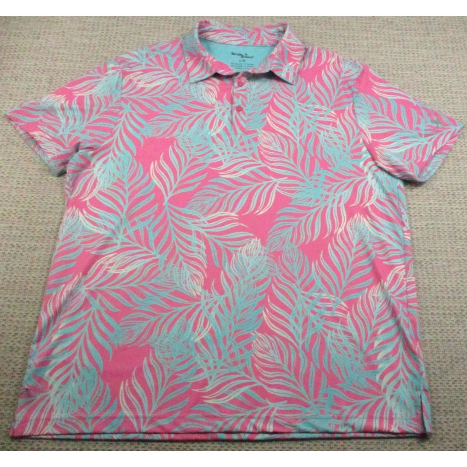 Vintage Birdie Bound Polo Shirt Mens L Pink Teal Palm Leaf Print Golf Stretch Shirts Size US L / EU 52-54 / 3 - 2 Thumbnail