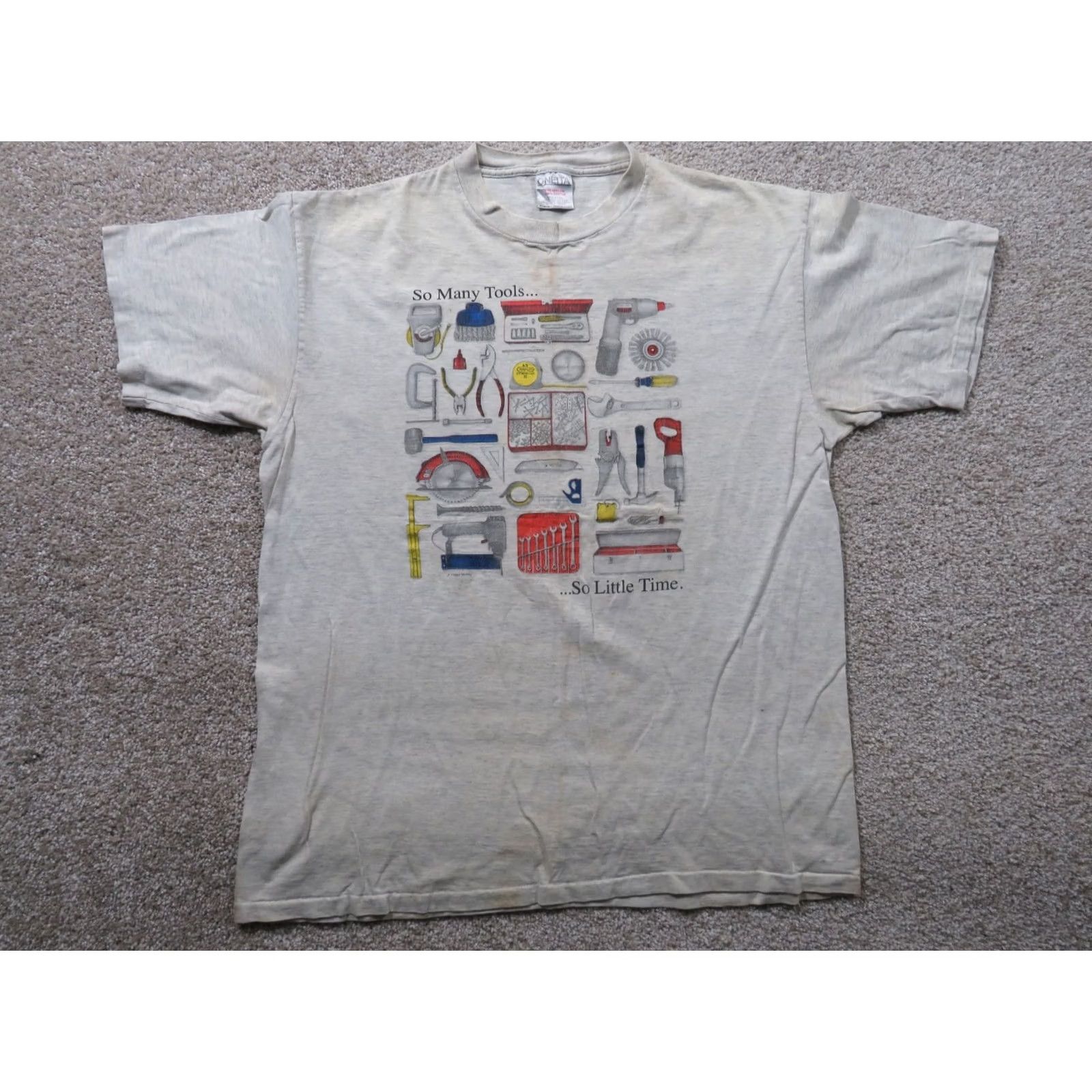 Vintage Oneita T-Shirt So many Tools So little time Funny USA XL Gray Cotton Crew Neck Short Sleeve Personalize Mens Women Vintage No Size US XL / EU 56 / 4 - 3 Thumbnail