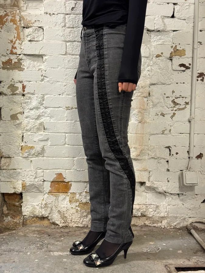 Dolce & Gabbana 2000s Dolce & Gabbana Bondage Corset Grey Denim Jeans Size US 28 / EU 44 - 3 Thumbnail