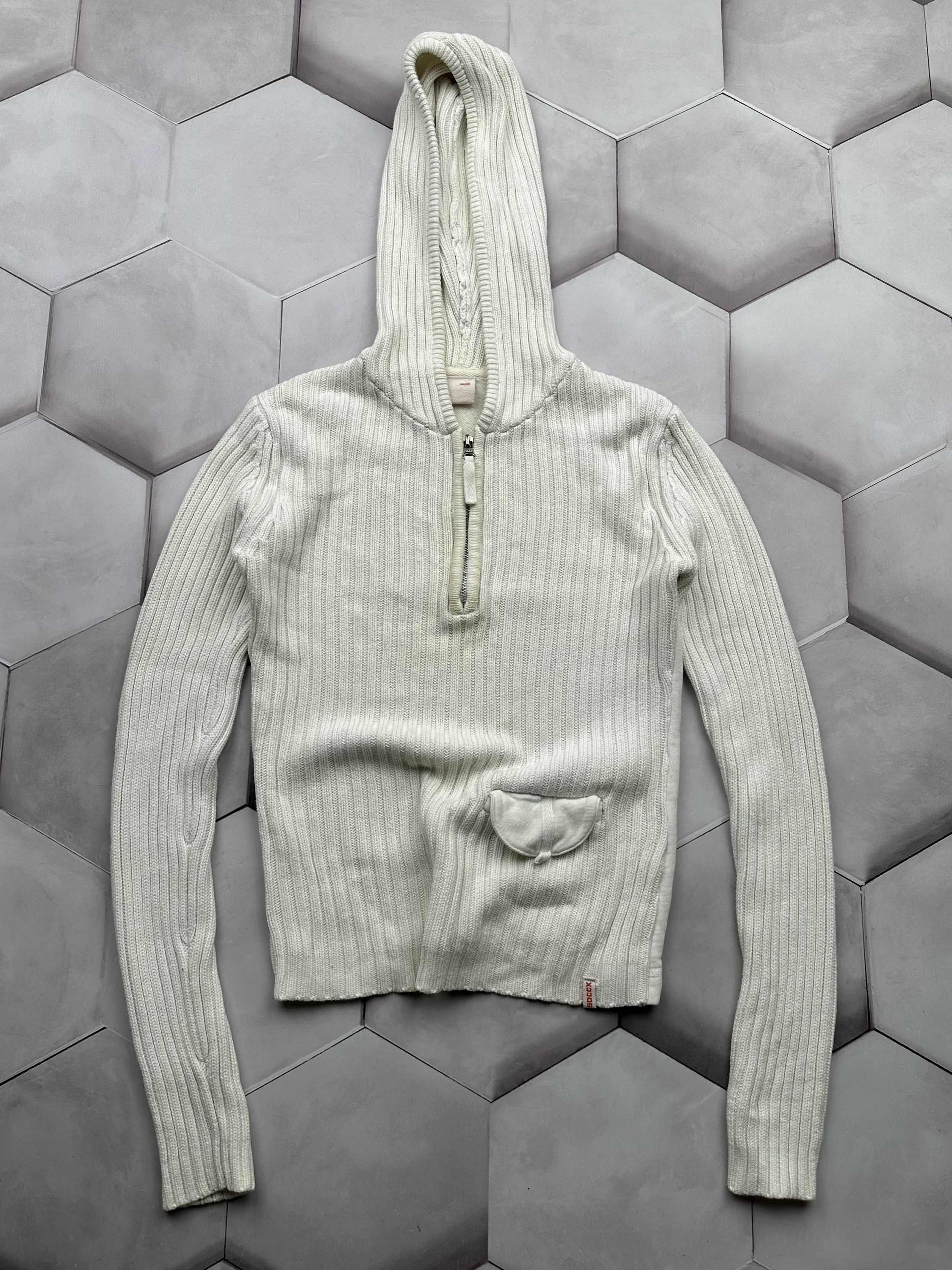 image of Avant Garde Vintage Ribbed Hooded Sweater in White, Women's (Size Small)