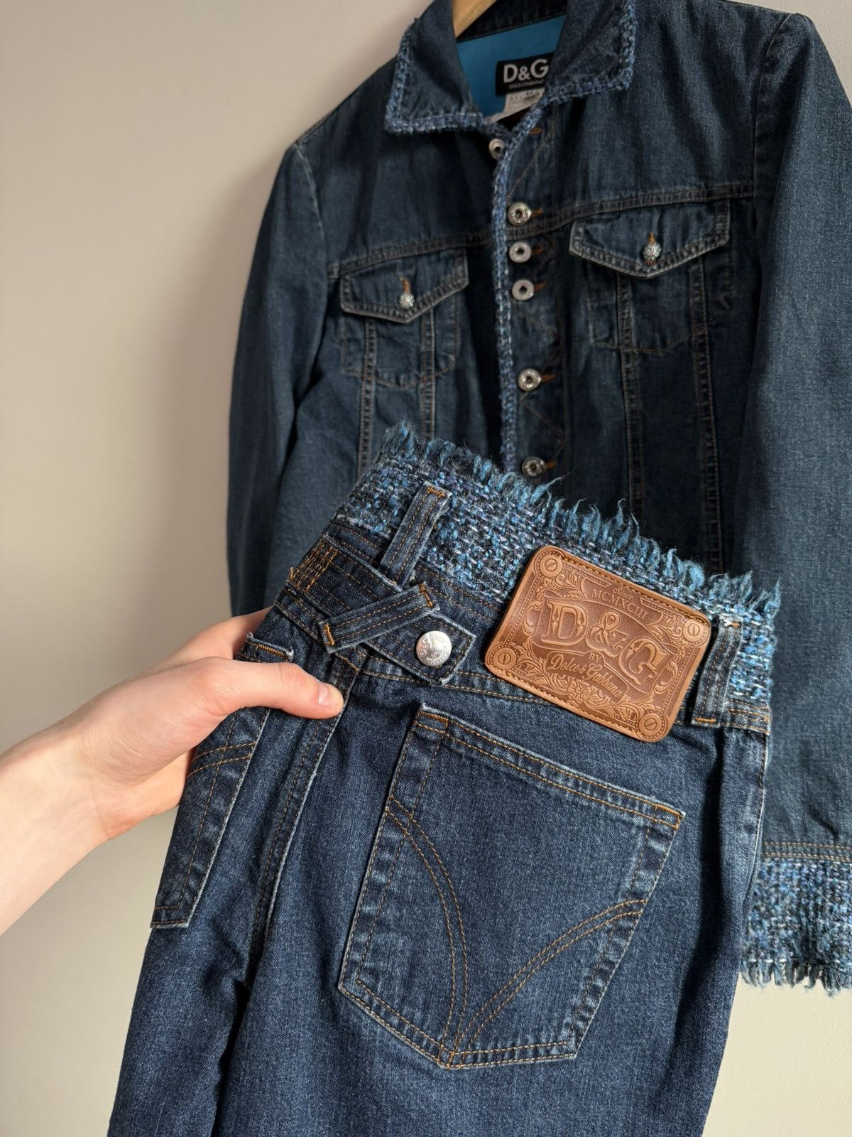 Dolce & Gabbana Vintage D&G Denim Set Tweed Trim Jacket Jeans Size M / US 6-8 / IT 42-44 - 11 Thumbnail