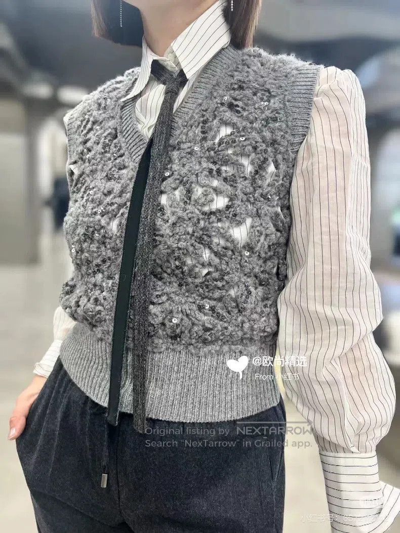 Brunello Cucinelli Brunello Cucinelli Opera sea flower sequined openwork vest Size S / US 4 / IT 40 - 4 Thumbnail