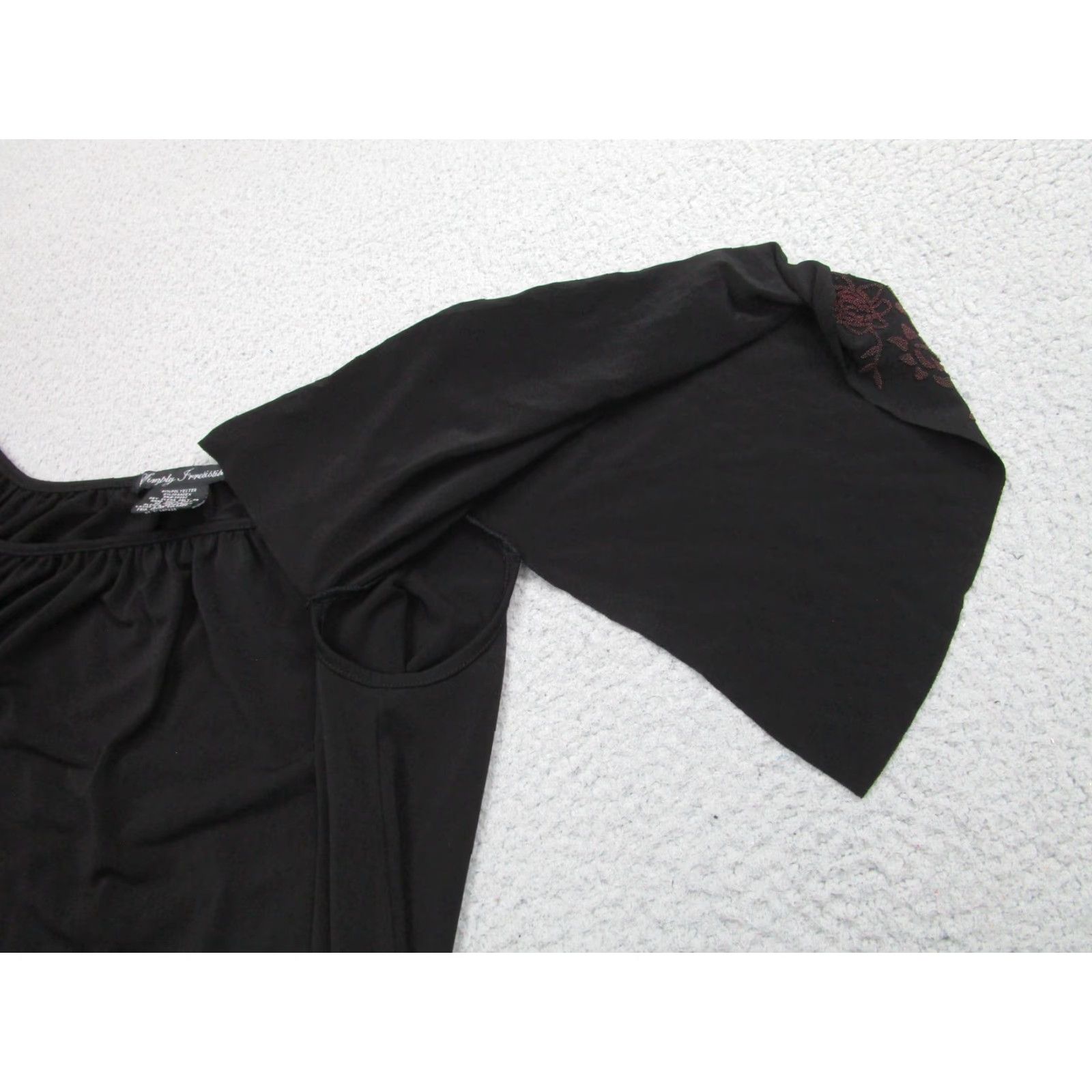 Vintage Simply Irresistible Blouse Women M Black Beaded Floral Flutter Sleeve Top Boho Jersey Womens Size M / US 6-8 / IT 42-44 - 6 Thumbnail