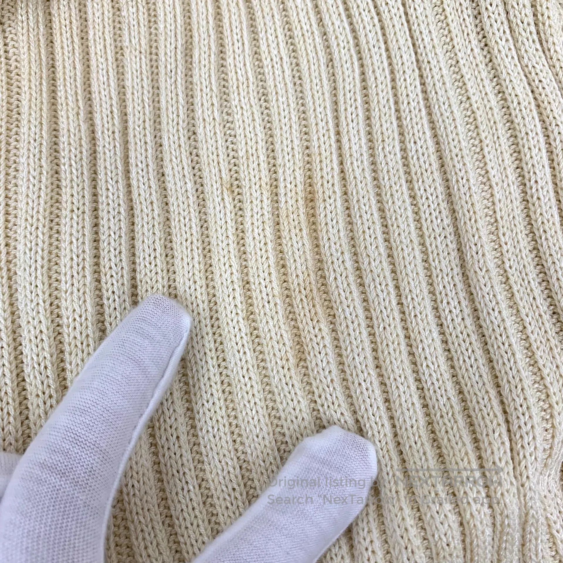 Celine CELINE Pale Yellow Cotton V-Neck Long Sleeve Knit Dress| Size M / US 6-8 / IT 42-44 - 9 Thumbnail