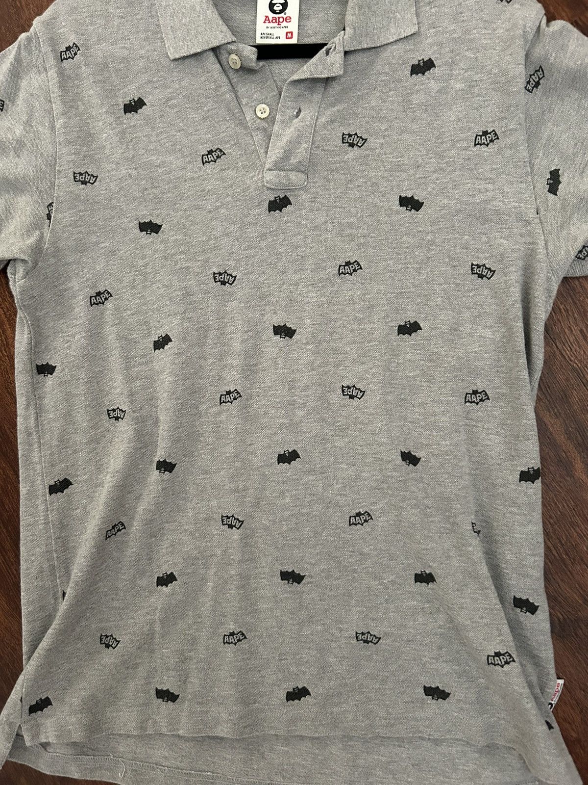 Bape Bape aape bats allover print grey polo batman Size US M / EU 48-50 / 2 - 2 Thumbnail